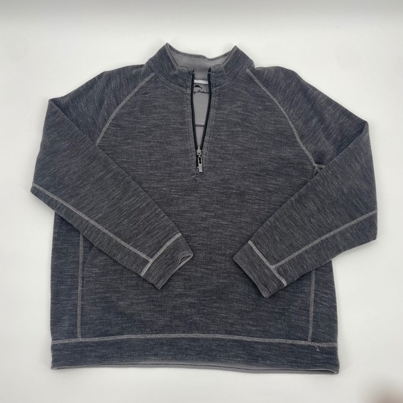 Tommy Bahama Other - Tommy Bahama Mens XL Charcoal Gray/Gray Reversible Quarter Zip Pullover Sweater